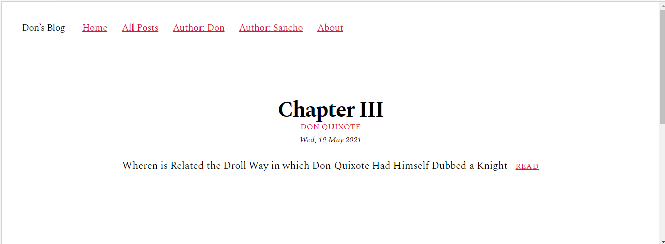 Screenshot of the blog site